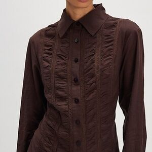 Free People Parker Tailored Collar Button Down, Size XS, Color Brown